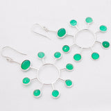 Natural Green Onyx Sterling Silver Sunburst Earrings Handmade Statement Dangle Earrings