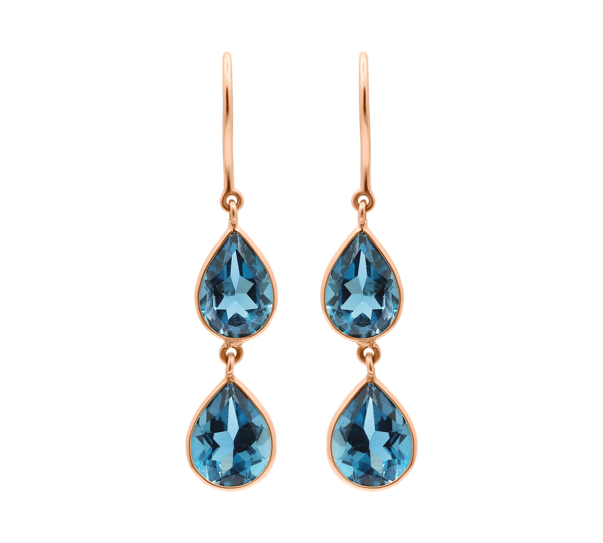 Natural London Blue Topaz Pear Cut Gemstone 18k Gold Drop Earring