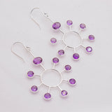 Natural Amethyst Sterling Silver Sunburst Earrings Handmade Chandelier Dangle Earrings