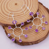 Natural Amethyst Sterling Silver Sunburst Earrings Handmade Chandelier Dangle Earrings