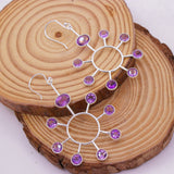 Natural Amethyst Sterling Silver Sunburst Earrings Handmade Chandelier Dangle Earrings