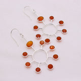 Natural Carnelian Sunburst Drop Earrings 925 Sterling Silver Statement Dangle Earrings