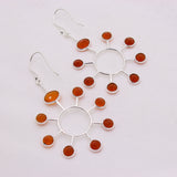 Natural Carnelian Sunburst Drop Earrings 925 Sterling Silver Statement Dangle Earrings