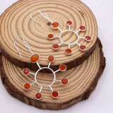 Natural Carnelian Sunburst Drop Earrings 925 Sterling Silver Statement Dangle Earrings