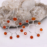 Natural Carnelian Sunburst Drop Earrings 925 Sterling Silver Statement Dangle Earrings