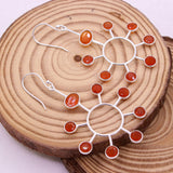 Natural Carnelian Sunburst Drop Earrings 925 Sterling Silver Statement Dangle Earrings
