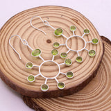 Natural Peridot Sunburst Drop Earrings 925 Sterling Silver Statement Dangle Earrings