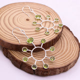 Natural Peridot Sunburst Drop Earrings 925 Sterling Silver Statement Dangle Earrings