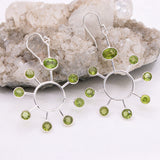 Natural Peridot Sunburst Drop Earrings 925 Sterling Silver Statement Dangle Earrings