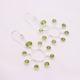 Natural Peridot Sunburst Drop Earrings 925 Sterling Silver Statement Dangle Earrings
