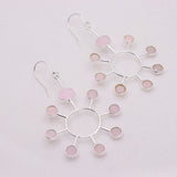 Natural Rose Quartz Sunburst Earrings in 925 Sterling Silver Handmade Pink Gemstone Dangle Earrings