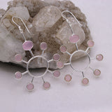 Natural Rose Quartz Sunburst Earrings in 925 Sterling Silver Handmade Pink Gemstone Dangle Earrings