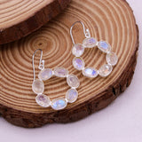 Natural Moonstone Chandelier Earrings in 925 Sterling Silver Boho Statement Drop Earrings
