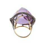 Natural Amethyst Gemstone and Diamond 925 Sterling Silver Gold Plated Ring