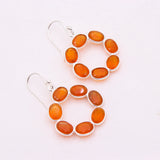 Natural Carnelian Oval Hoop Earrings in 925 Sterling Silver Handmade Gemstone Statement Dangle Earrings