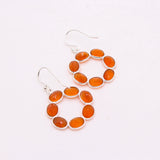 Natural Carnelian Oval Hoop Earrings in 925 Sterling Silver Handmade Gemstone Statement Dangle Earrings