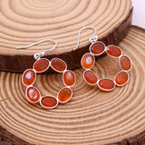 Natural Carnelian Oval Hoop Earrings in 925 Sterling Silver Handmade Gemstone Statement Dangle Earrings