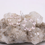 Natural Rose Quartz Oval Hoop Earrings in 925 Sterling Silver Handmade Pink Gemstone Dangle Earrings