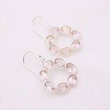Natural Rose Quartz Oval Hoop Earrings in 925 Sterling Silver Handmade Pink Gemstone Dangle Earrings