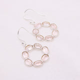 Natural Rose Quartz Oval Hoop Earrings in 925 Sterling Silver Handmade Pink Gemstone Dangle Earrings