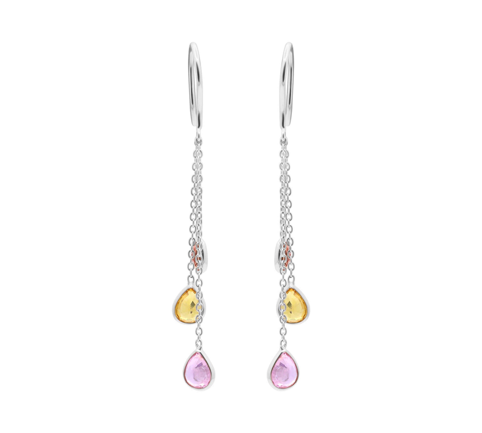 Natural Pink, Orange, Yellow Sapphire Healing Gemstone 18k Gold Earring