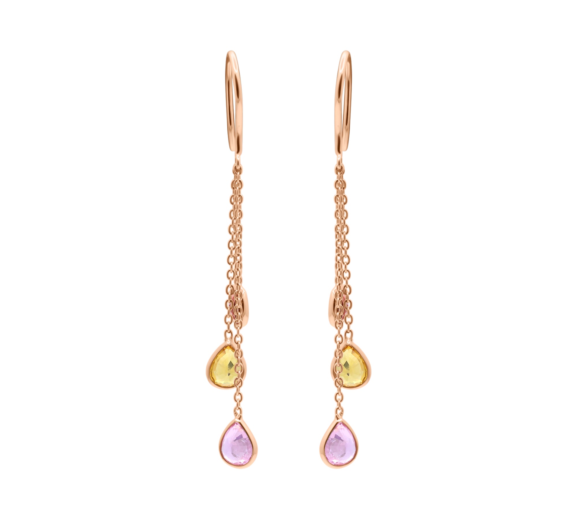 Natural Pink, Orange, Yellow Sapphire Healing Gemstone 18k Gold Earring