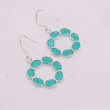 Natural Aqua Chalcedony Hoop Earrings Sterling Silver Oval Bezel Gemstone Drop Earrings