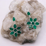 Natural Green Onyx Floral Drop Earrings in 925 Sterling Silver Handcrafted Petal Design Gemstone Earrings