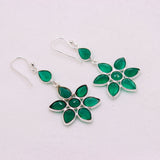 Natural Green Onyx Floral Drop Earrings in 925 Sterling Silver Handcrafted Petal Design Gemstone Earrings