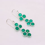 Natural Green Onyx Geometric Cluster Drop Earrings Handmade Sterling Silver Gemstone Dangle Earrings