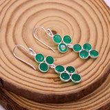 Natural Green Onyx Geometric Cluster Drop Earrings Handmade Sterling Silver Gemstone Dangle Earrings