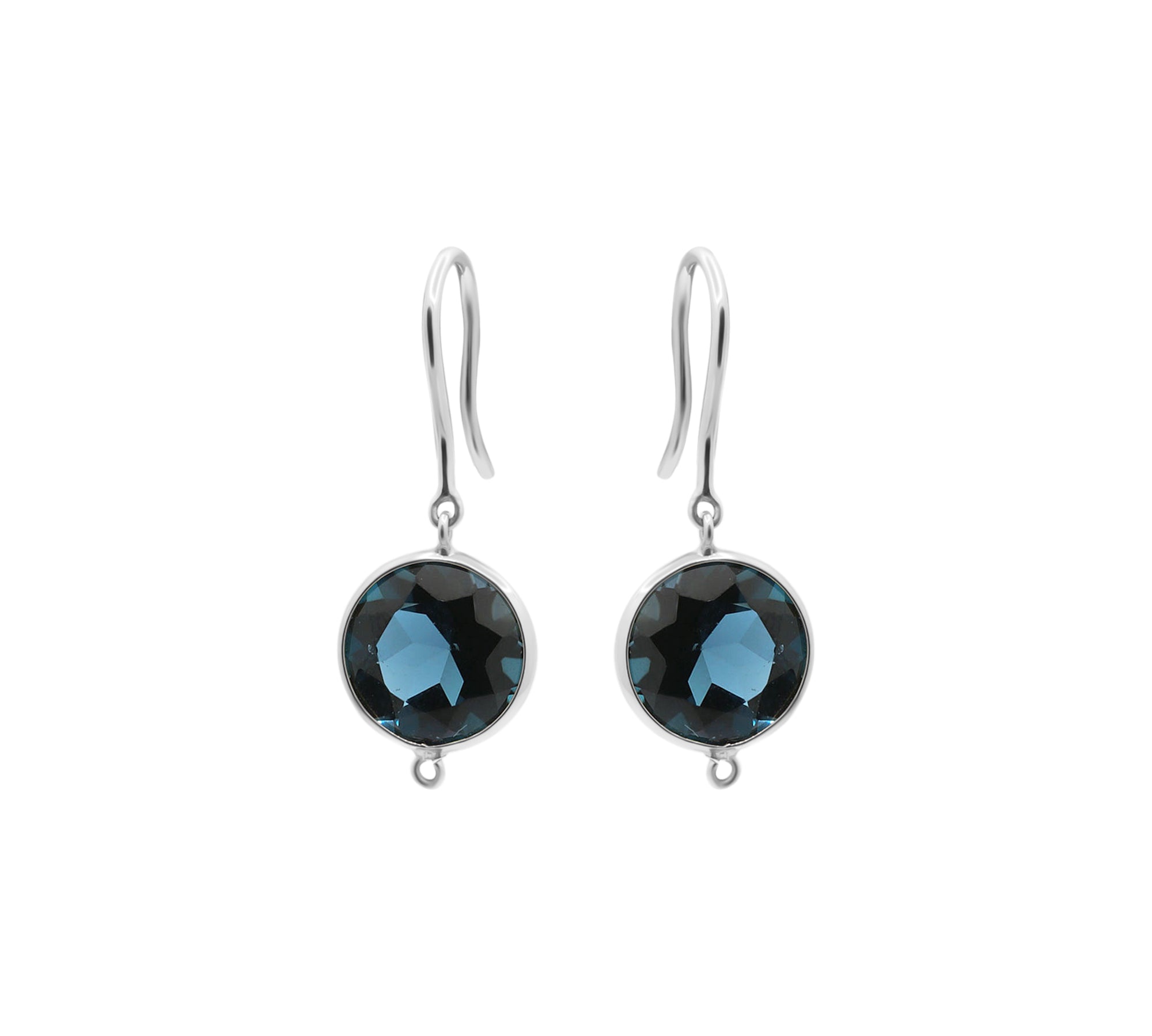 Round Shaped Natural London Blue Topaz Gemstone 18k Gold Drop Earring