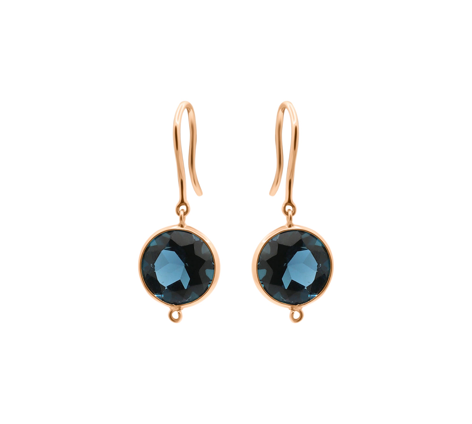 Round Shaped Natural London Blue Topaz Gemstone 18k Gold Drop Earring