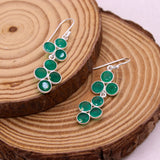 Natural Green Onyx Geometric Cluster Drop Earrings Handmade Sterling Silver Gemstone Dangle Earrings