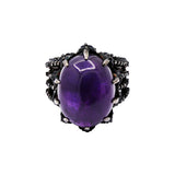 Natural Amethyst, Blue Sapphire Gemstone and Diamond 925 Silver Black Rhodium Plated Ring