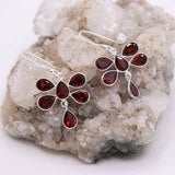Natural Garnet Flower Drop Earrings in 925 Sterling Silver Handmade Red Gemstone Dangle Earrings