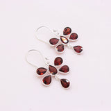 Natural Garnet Flower Drop Earrings in 925 Sterling Silver Handmade Red Gemstone Dangle Earrings