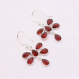 Natural Garnet Flower Drop Earrings in 925 Sterling Silver Handmade Red Gemstone Dangle Earrings