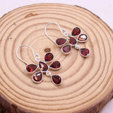 Natural Garnet Flower Drop Earrings in 925 Sterling Silver Handmade Red Gemstone Dangle Earrings