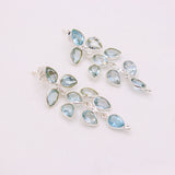 Natural Blue Topaz Floral Drop Earrings in 925 Sterling Silver Handmade Chandelier Gemstone Earrings
