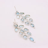 Natural Blue Topaz Floral Drop Earrings in 925 Sterling Silver Handmade Chandelier Gemstone Earrings
