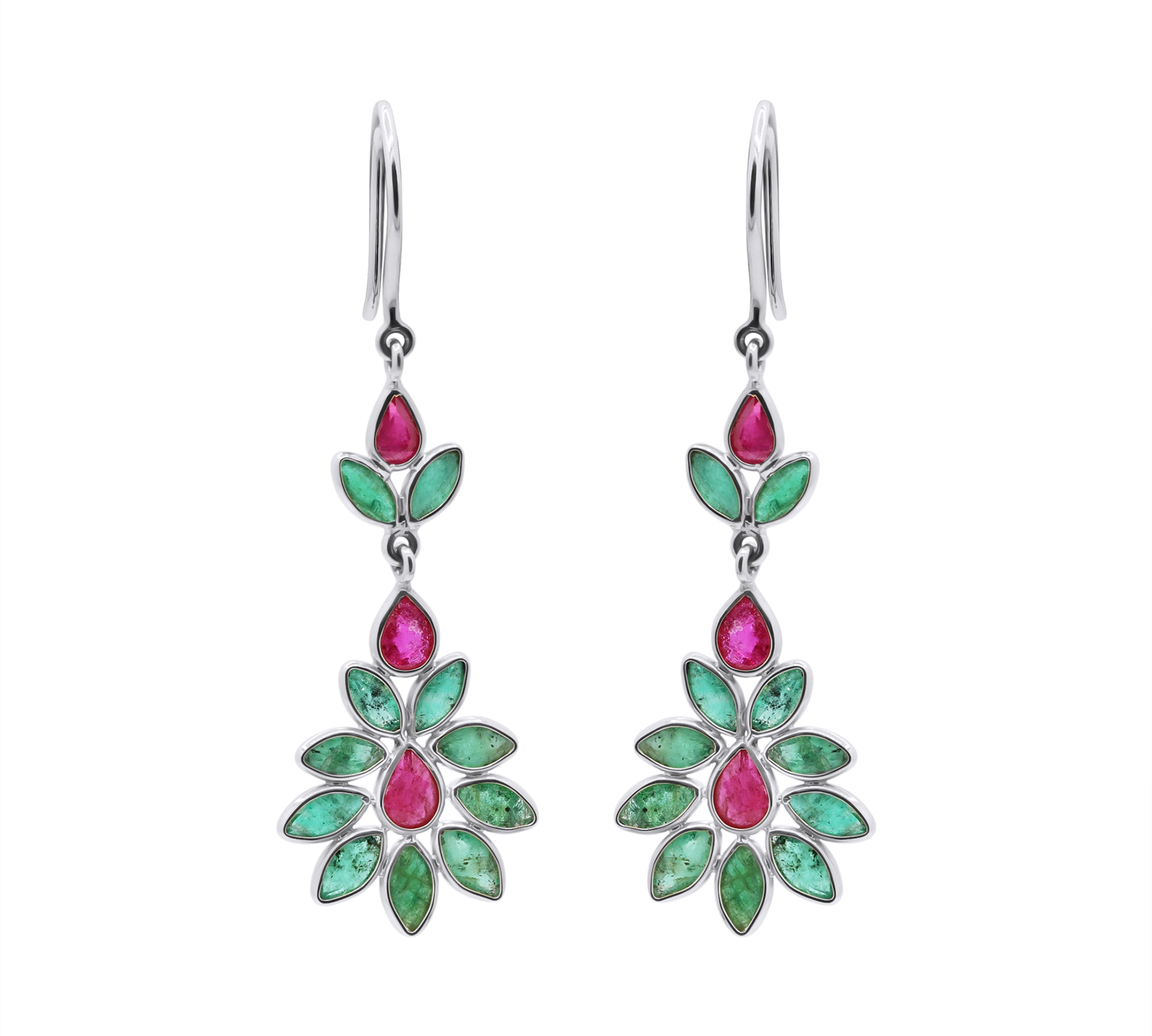 Natural Ruby and Emerald Gemstone 18k Gold Designer Dangle Earring