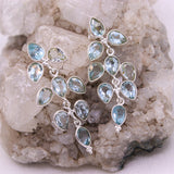 Natural Blue Topaz Floral Drop Earrings in 925 Sterling Silver Handmade Chandelier Gemstone Earrings