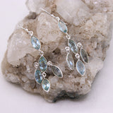 Natural Blue Topaz Drop Earrings in 925 Sterling Silver Marquise Cut Gemstone Dangle Earrings