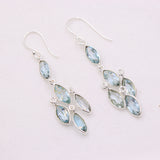 Natural Blue Topaz Drop Earrings in 925 Sterling Silver Marquise Cut Gemstone Dangle Earrings