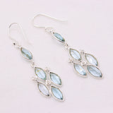 Natural Blue Topaz Drop Earrings in 925 Sterling Silver Marquise Cut Gemstone Dangle Earrings