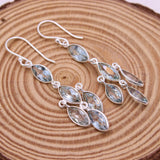 Natural Blue Topaz Drop Earrings in 925 Sterling Silver Marquise Cut Gemstone Dangle Earrings