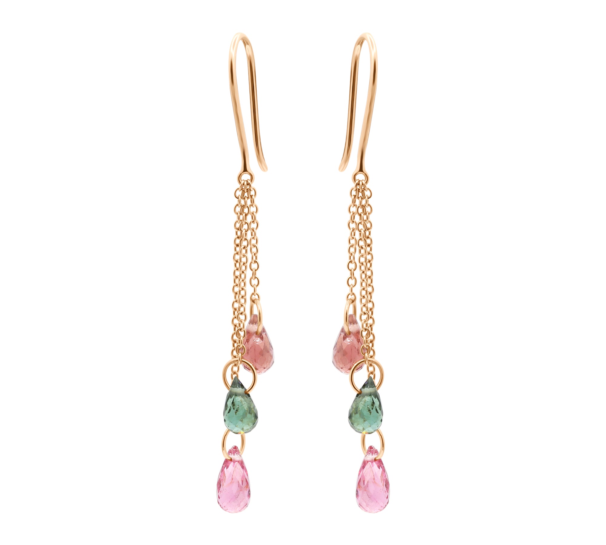 Natural Tear Drop Multi Tourmaline Gemstone 14k Gold Designer Drop Earring