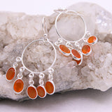 Natural Carnelian Chandelier Hoop Earrings in 925 Sterling Silver Handmade Orange Gemstone Dangle Earrings