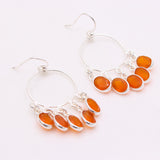 Natural Carnelian Chandelier Hoop Earrings in 925 Sterling Silver Handmade Orange Gemstone Dangle Earrings